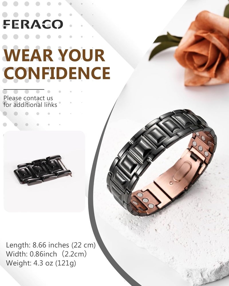 Feraco Copper Bracelet for Men 3X Strength,Magnetic Therapy Bracelet Copper Jewelry with Powerful 3800 Gauss Magnets - Image 4